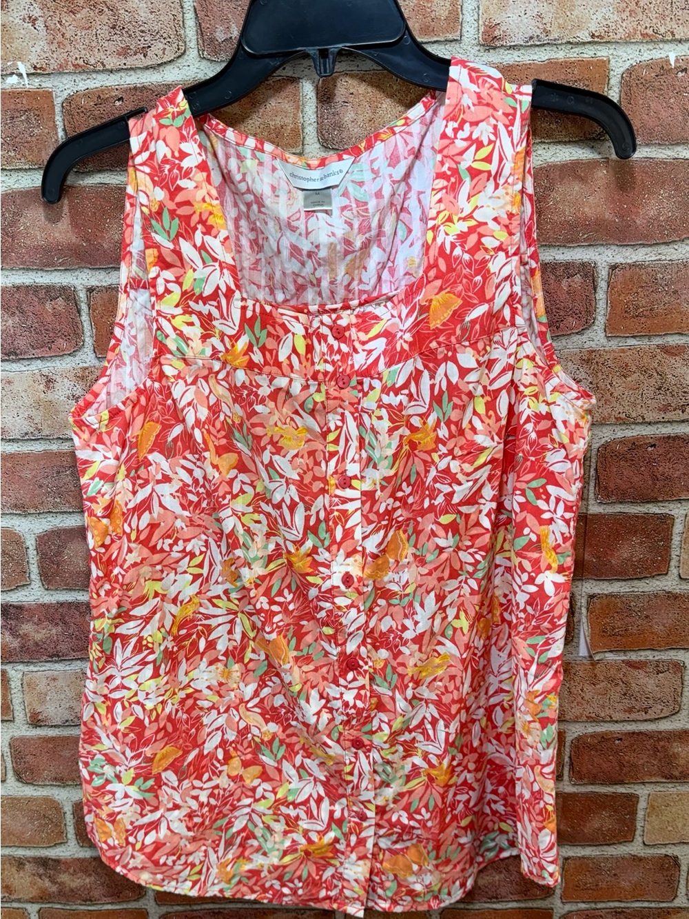 Christopher Banks Sleeveless Coral Floral 100% cotton Button-Front Top / tank
